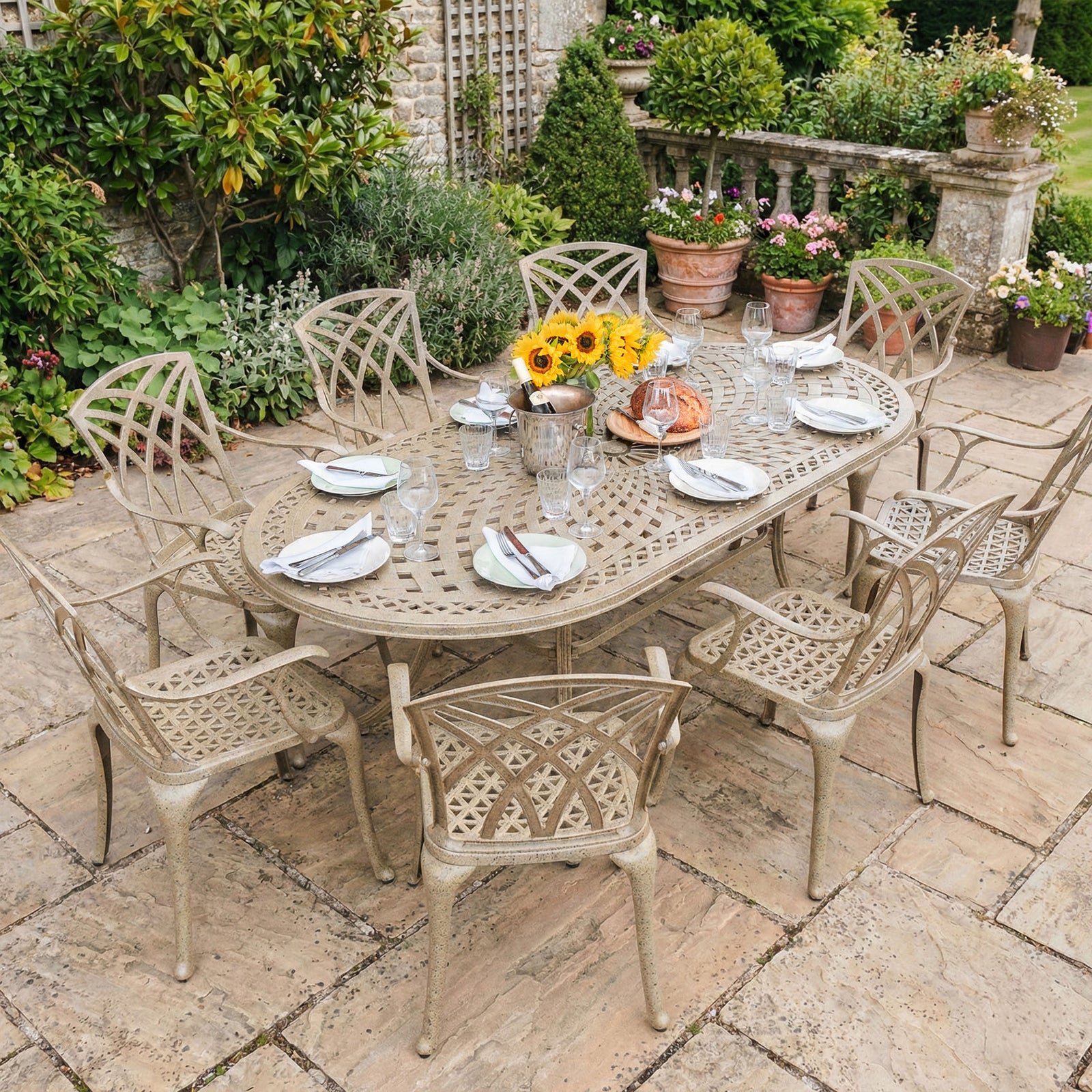 Catherine Table 8 Seater Set - Sandstone