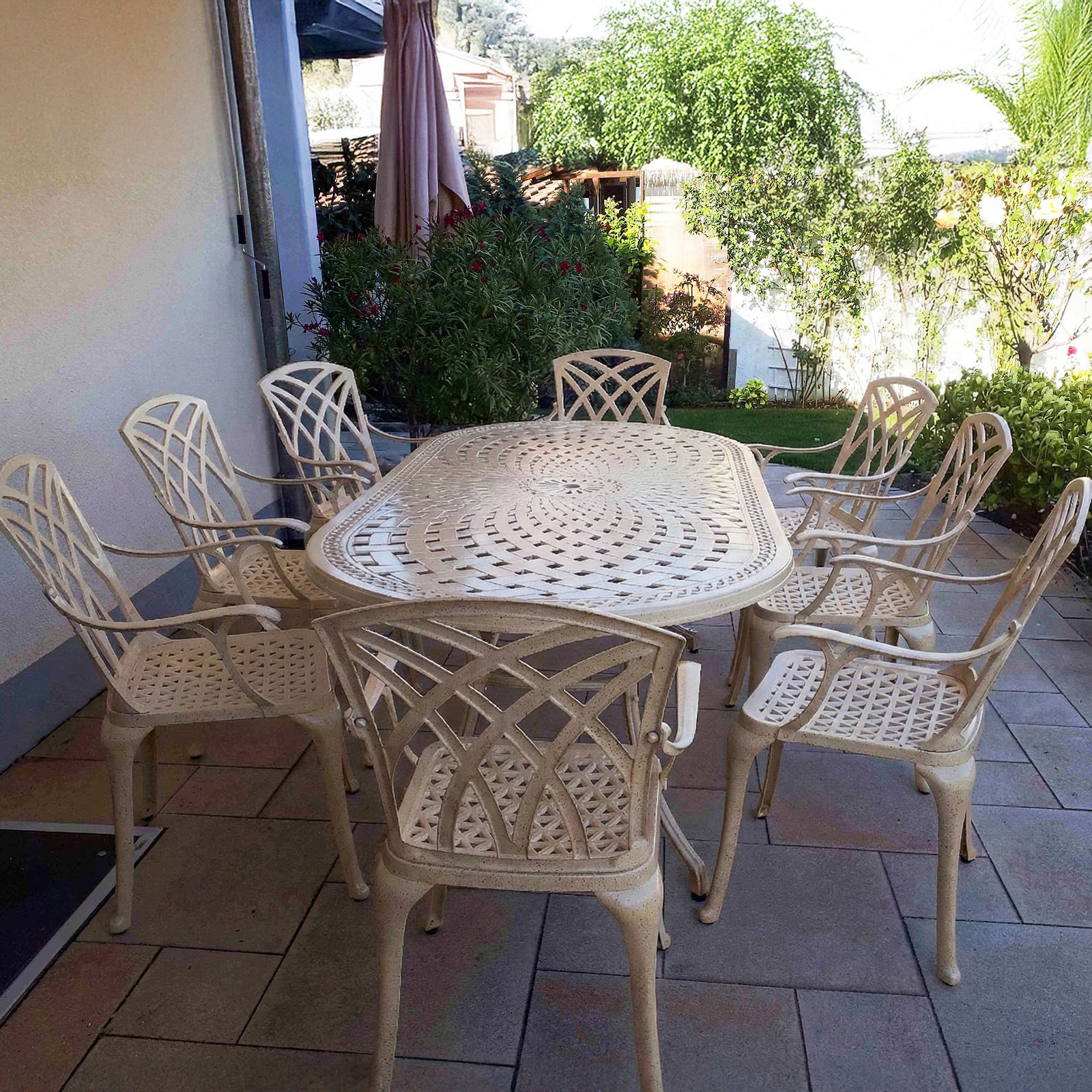 Catherine Table 8 Seater Set - Sandstone