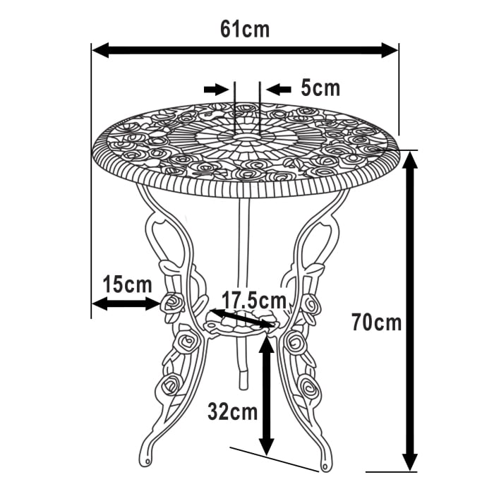 London Rose Table Only - Antique Bronze