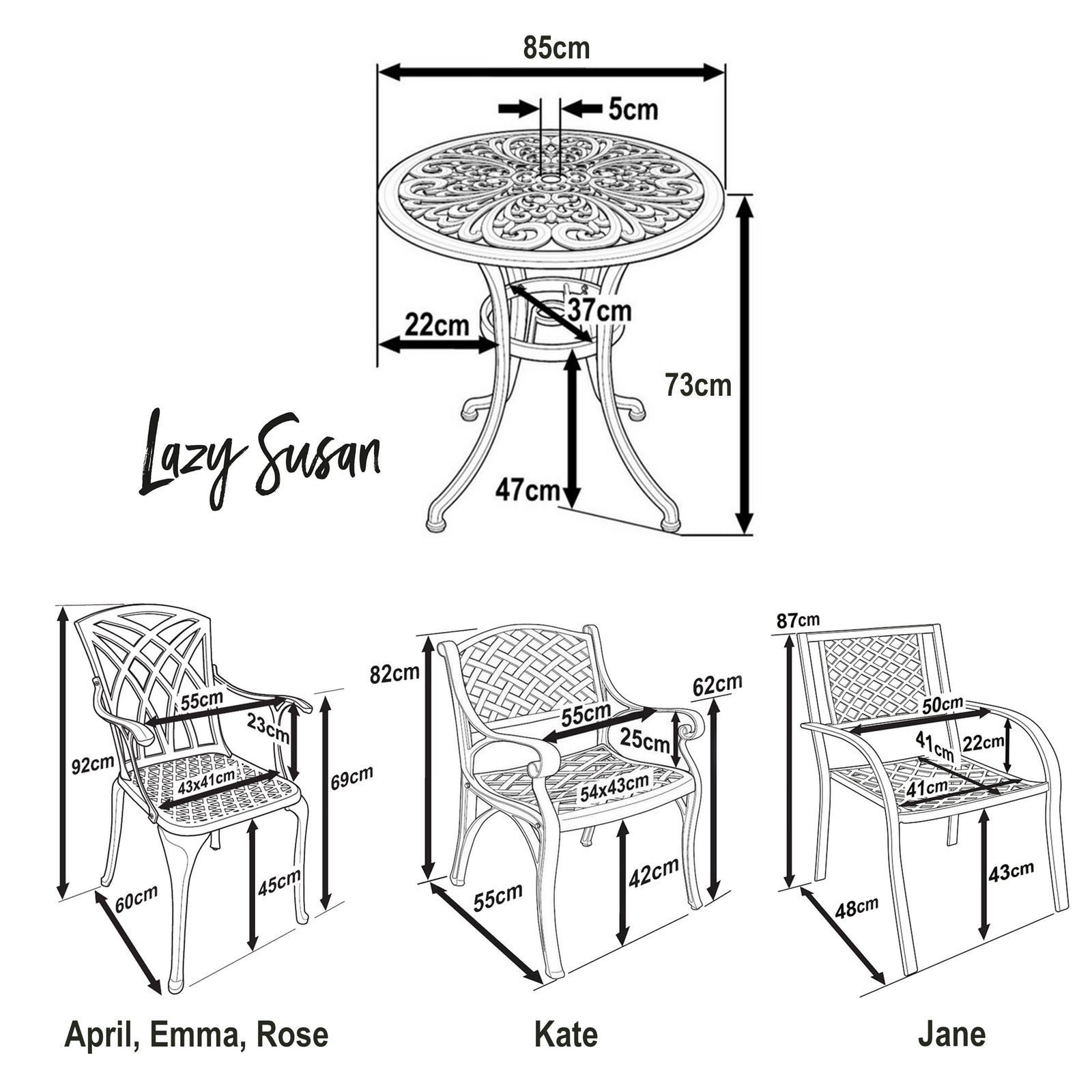 Jill Table 4 Seater Set - Antique Bronze