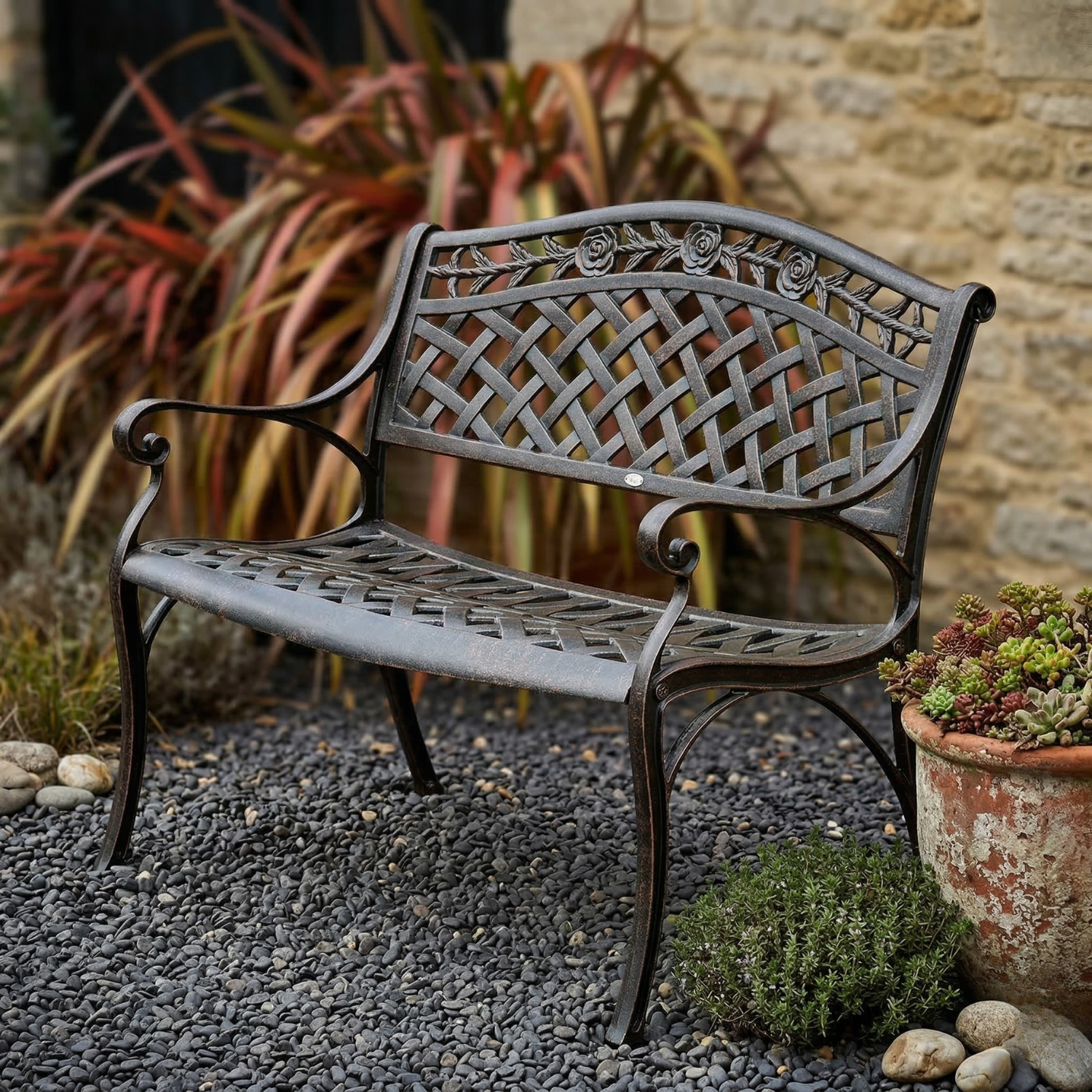 Rose Bench Set - Antique Bronze