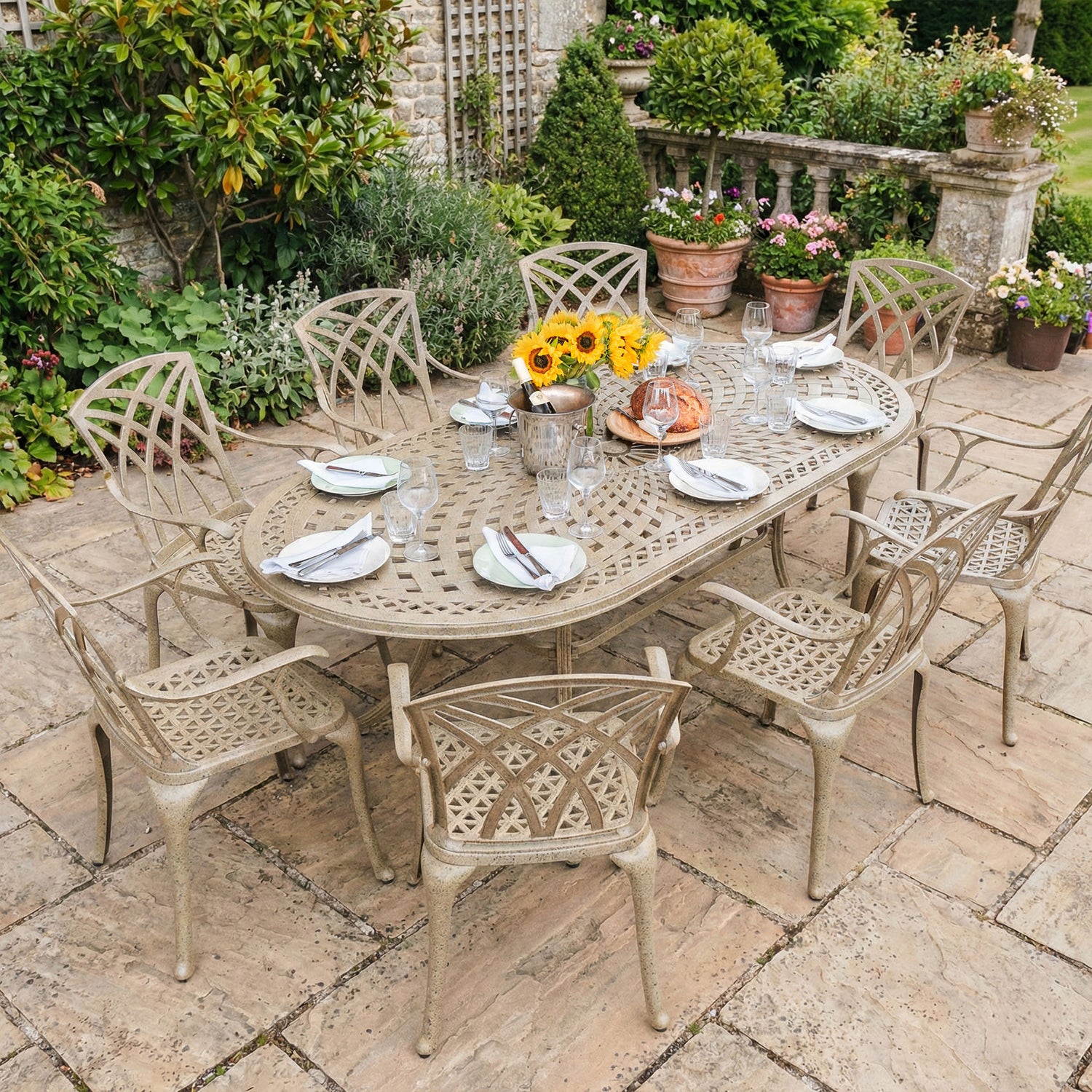 Catherine Table 8 Seater Set - Sandstone
