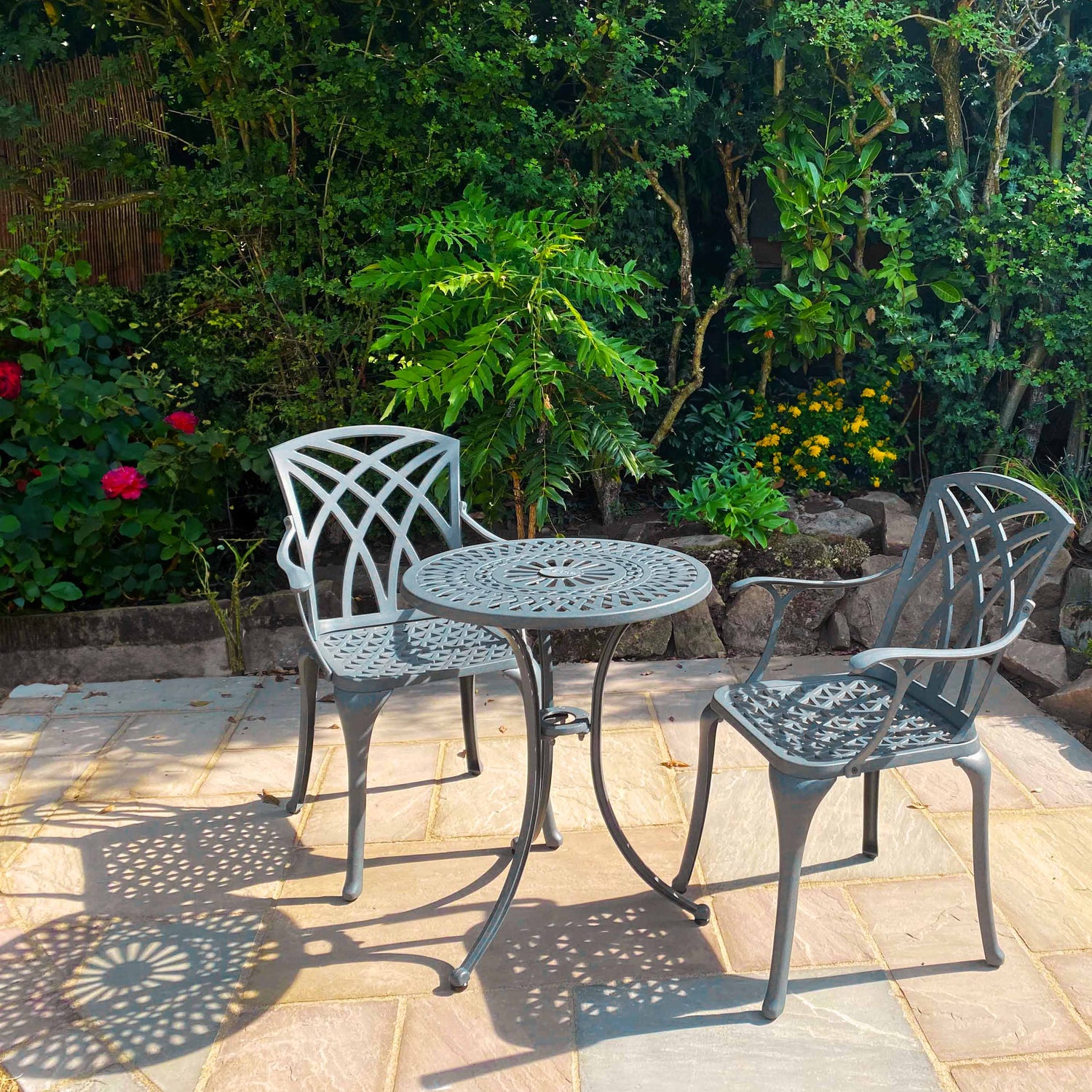 Slate Grey Eve 60cm Two Seater Bistro Table Set Lazy Susan