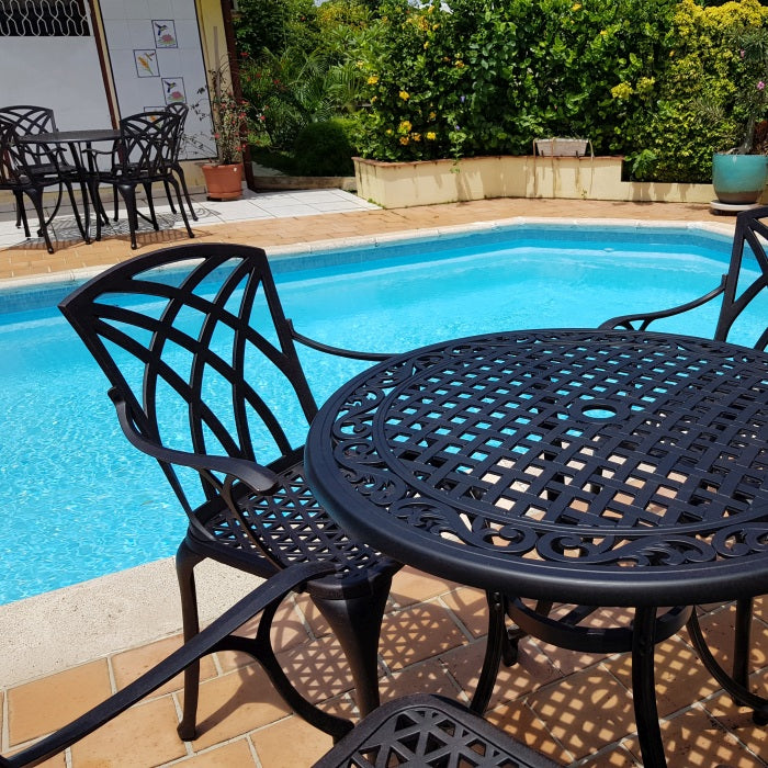 Hannah Seater Patio Furniture Set Antique Bronze Lazy Susan