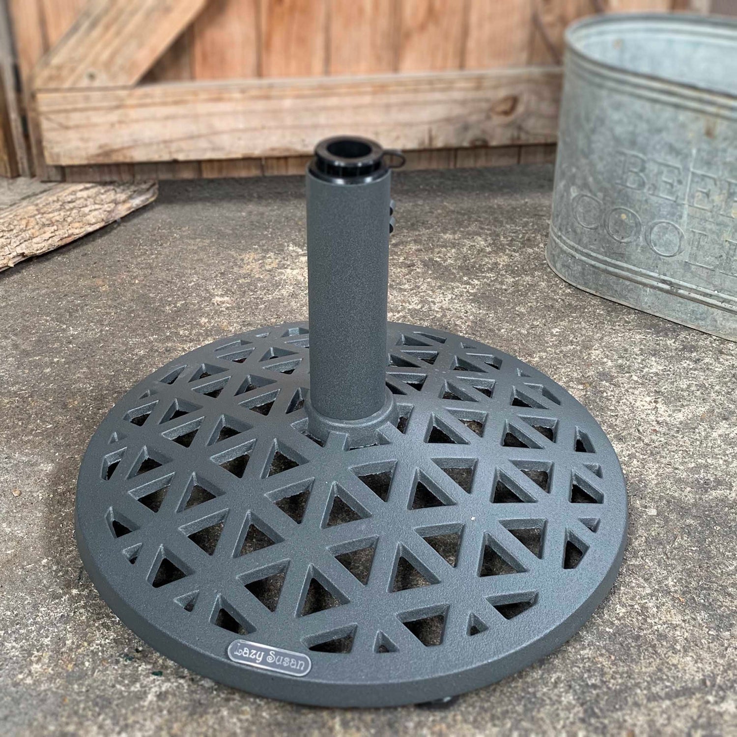 lazy susan for patio umbrella Garden Parasol Base - Slate Grey Metal