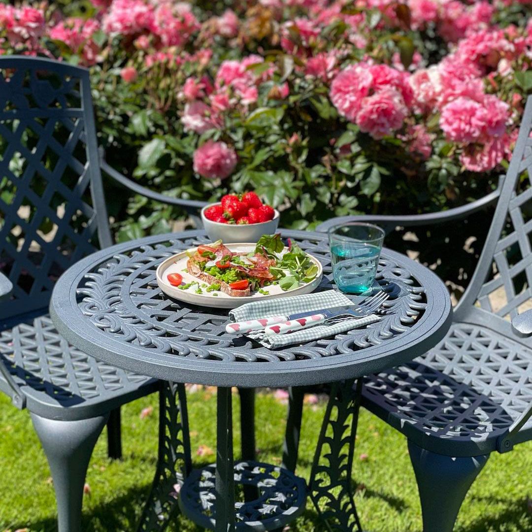 Ivy Metal Garden Bistro Table Chair Set Slate Lazy Susan