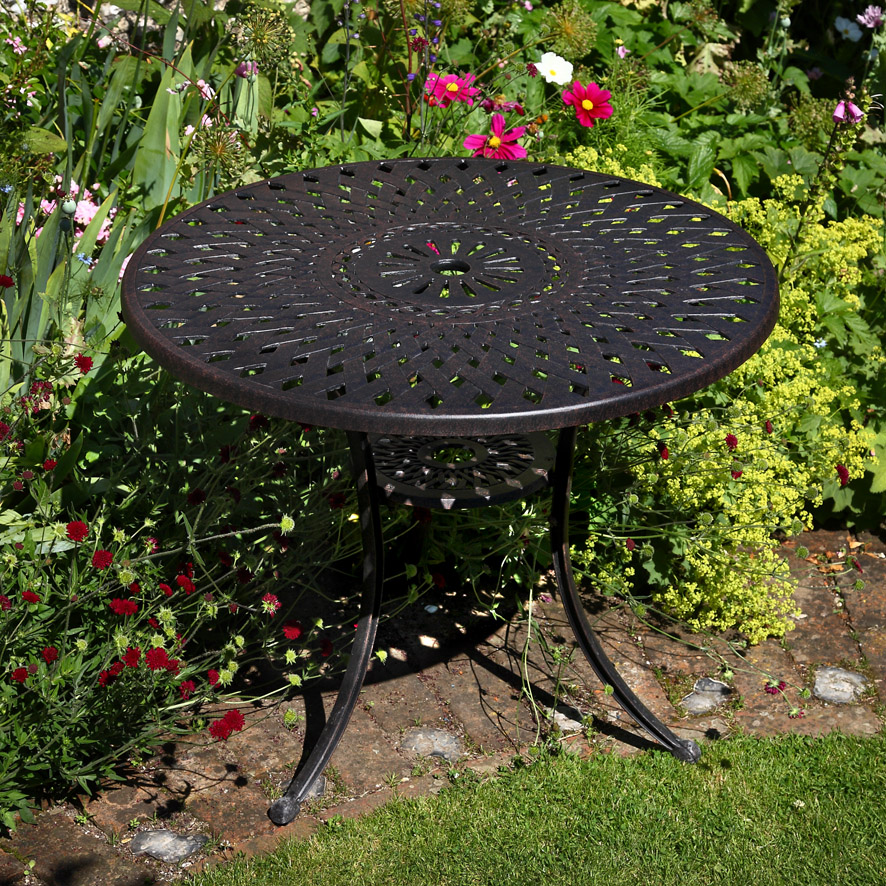 Mia 90cm Round Metal Outdoor Garden, Cast Iron Outdoor Furniture Antique