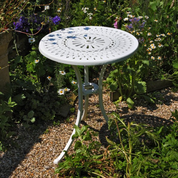 Eve Outdoor Garden Bistro Table Only In, White Metal Outdoor Furniture