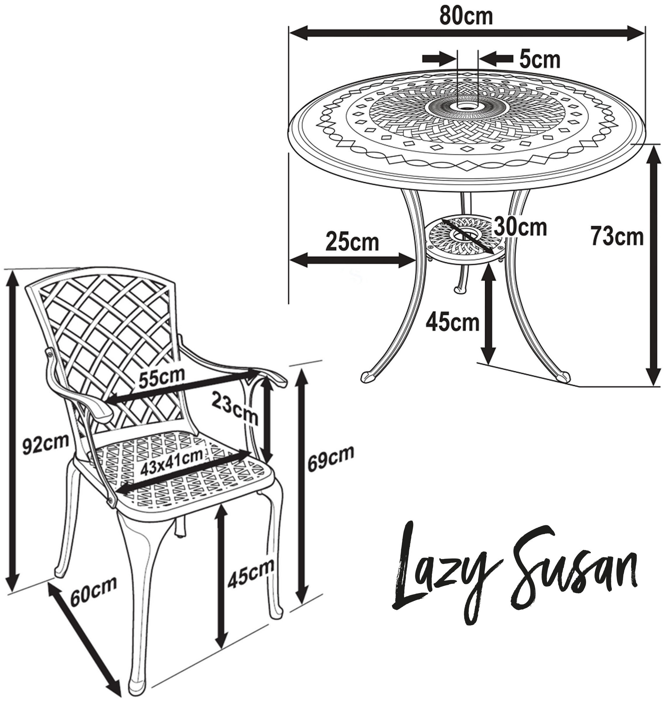 Dimensions of our Anna 2-Seater Patio Bistro Set