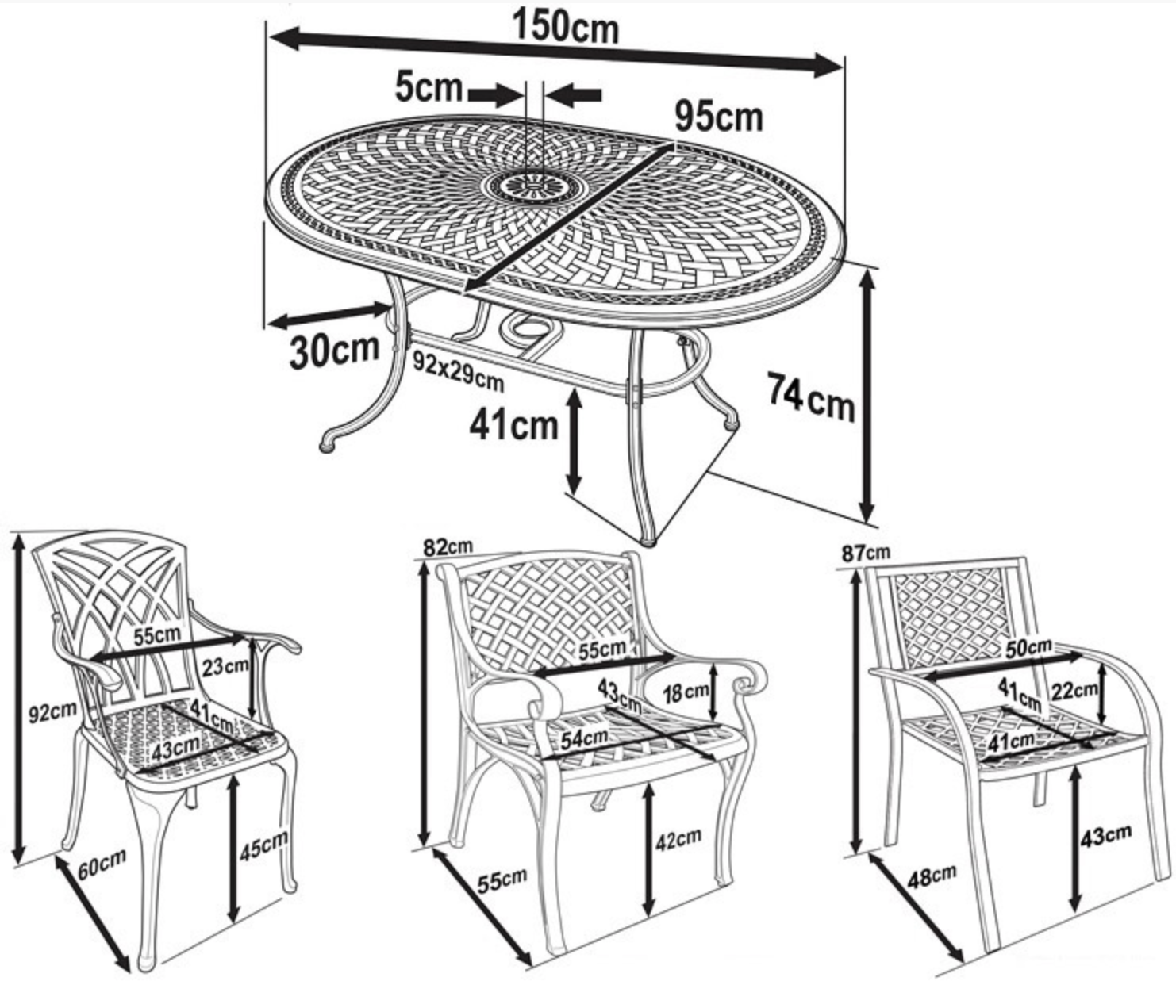 June Garden Furniture Set Tech Spec Dimensions