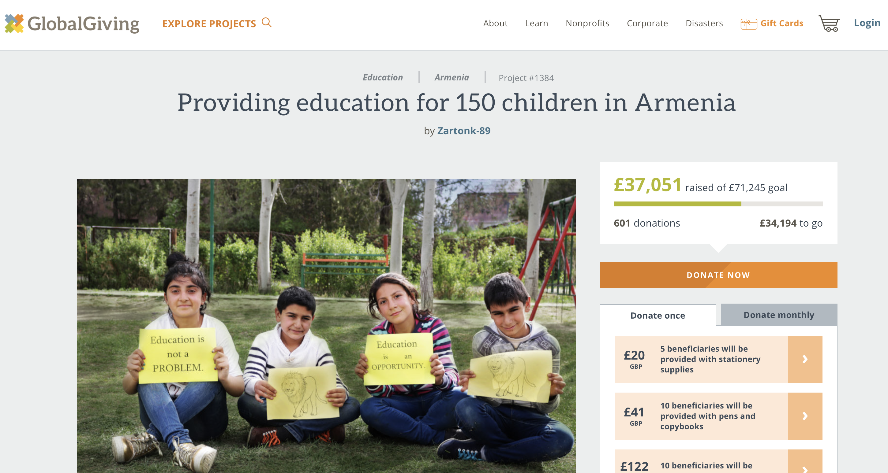 Michael Scott: Providing education for 150 children in Armenia
