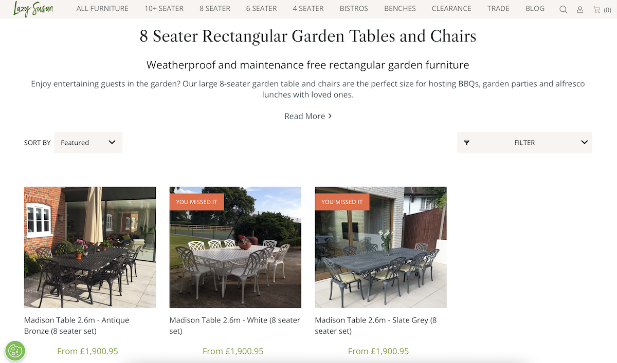 Shop our 8-Seater Rectangular Garden Table Sets