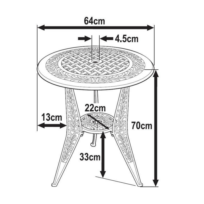 Ivy 63cm Round Bistro Table In Slate, Round Cafe Table Dimensions