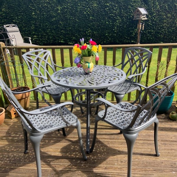 Slate 4 Seater Lazy Susan, Small Round Garden Table And 4 Chairs