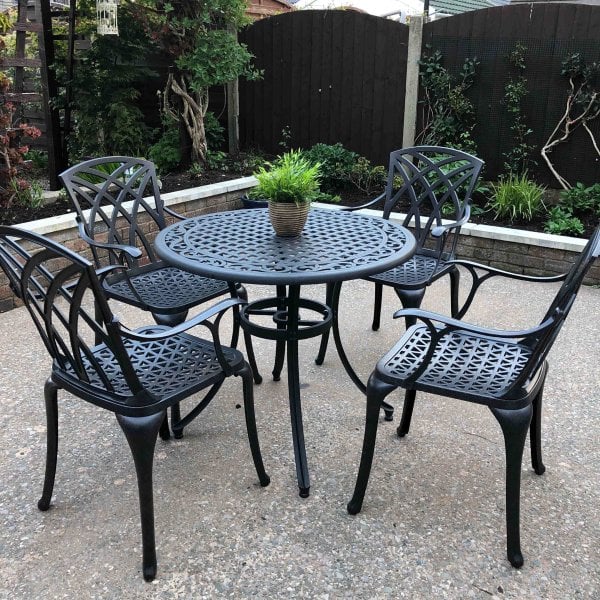 Hannah 4 Seater Patio Table And Chairs Set In Antique Bronze Lazy Susan - Best Outdoor Furniture Uk 2019
