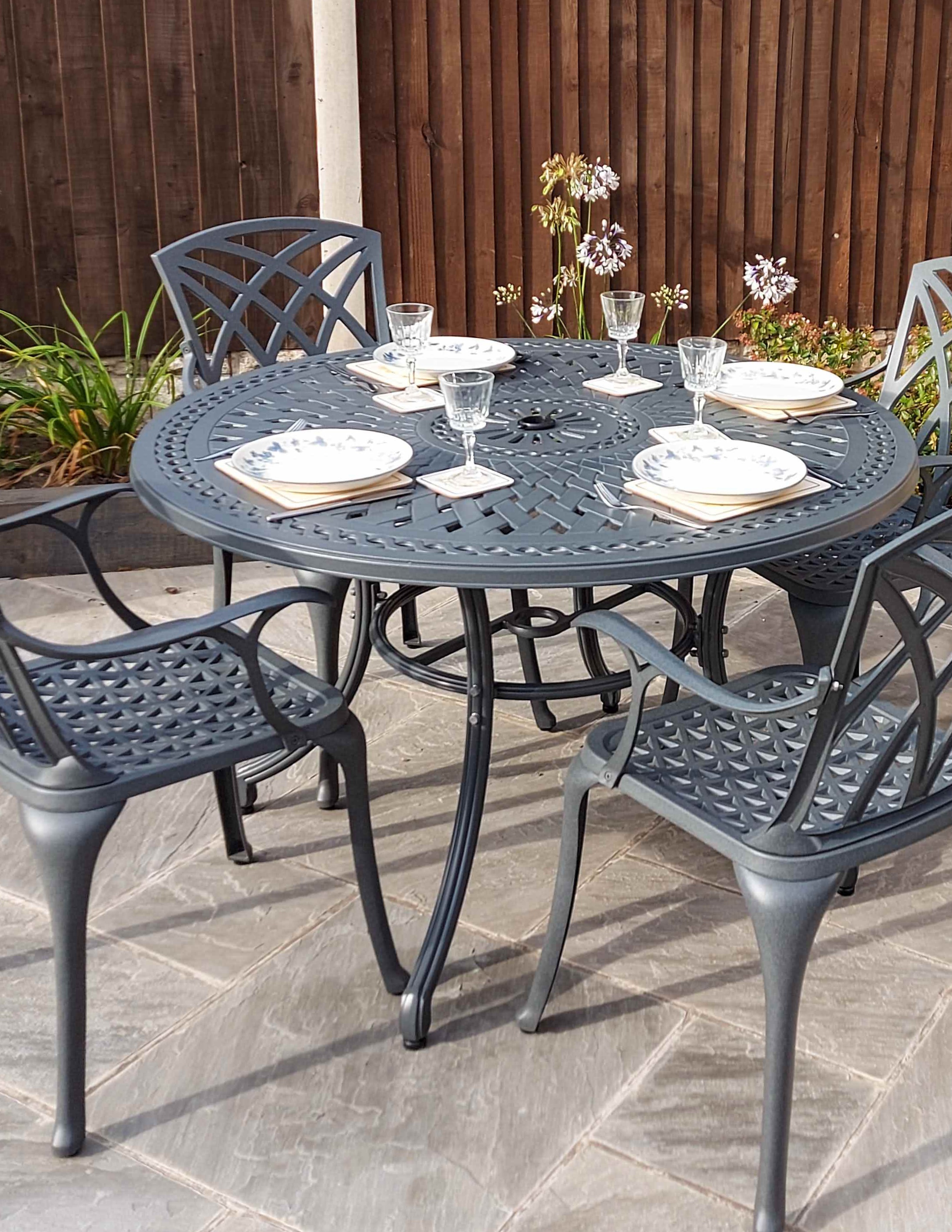 Alice 4-Seater Garden Table Set in Slate Grey
