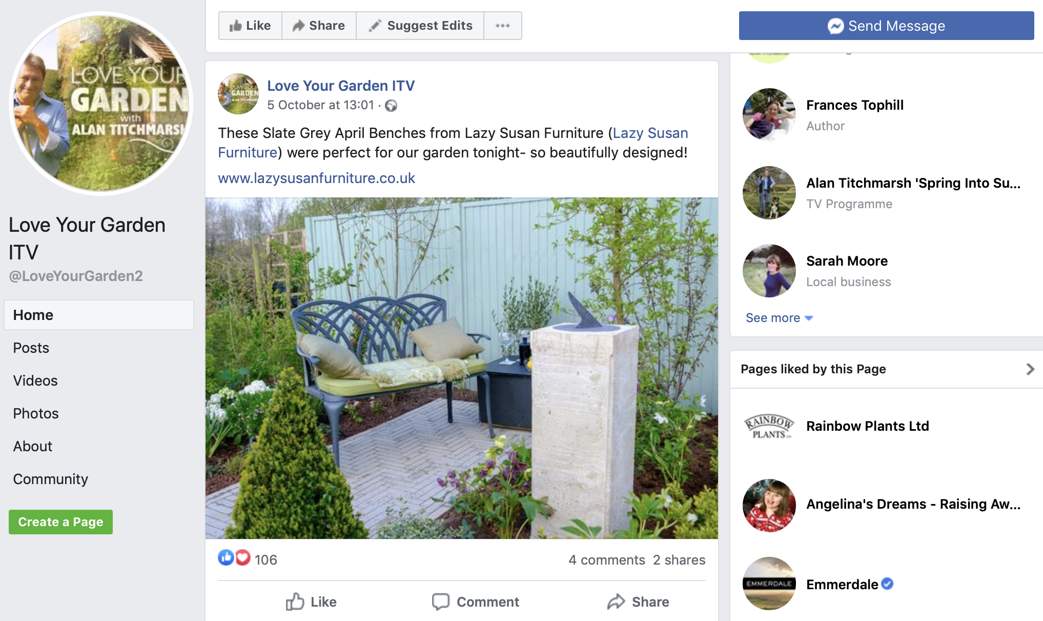 Love Your Garden also shared details of our April Bench on their Facebook page