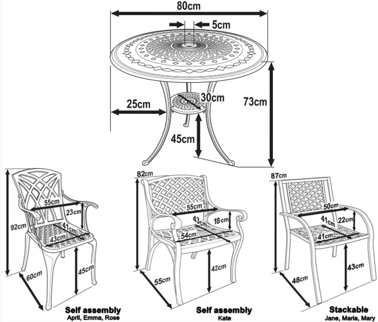 Anna Garden Furniture Set Tech Spec Dimensions