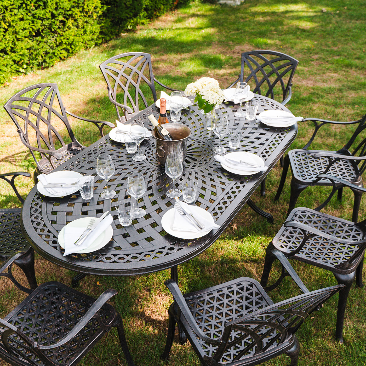 Our Catherine garden table set for a party
