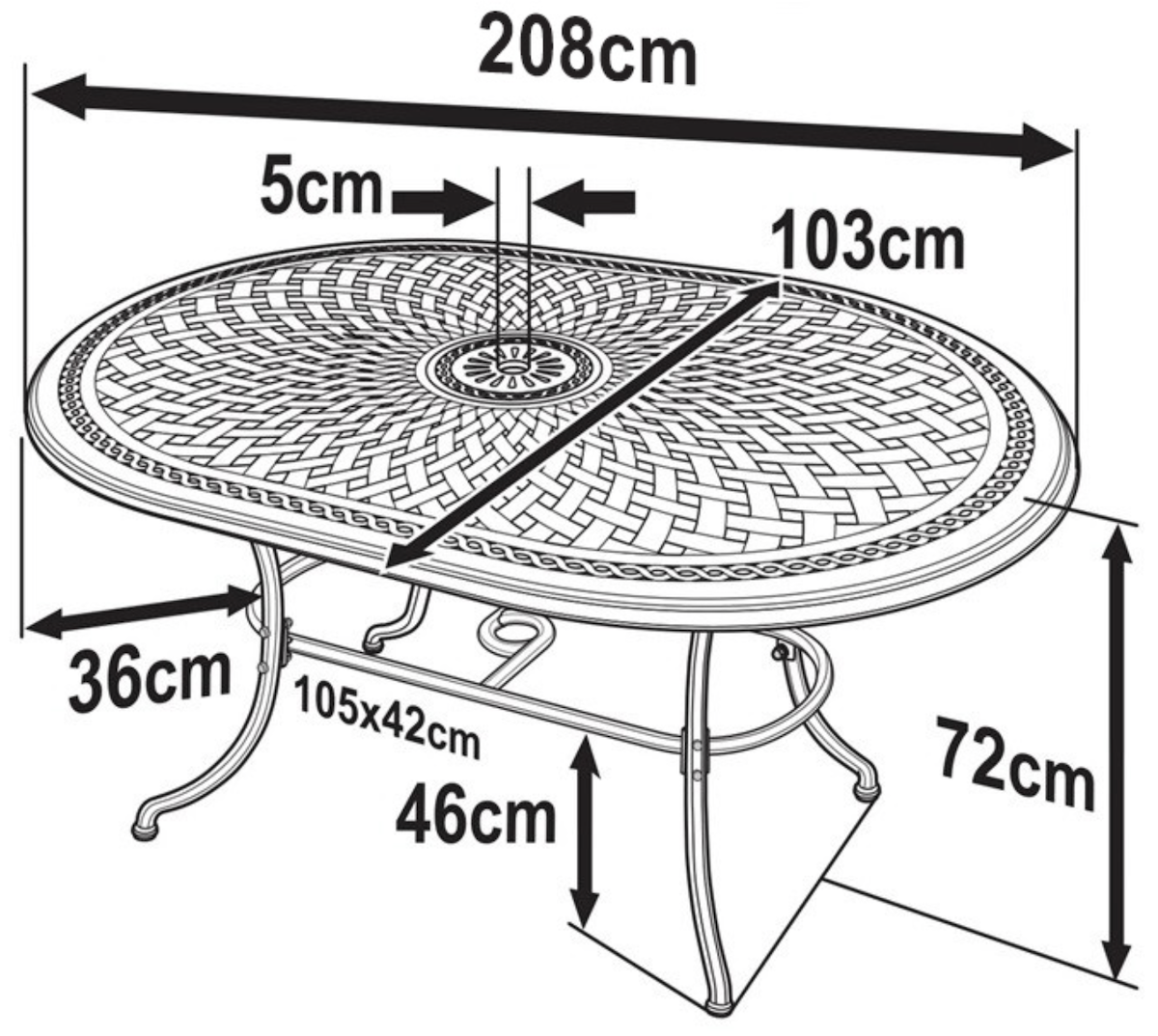Catherine 6-seater Garden Table Dimensions
