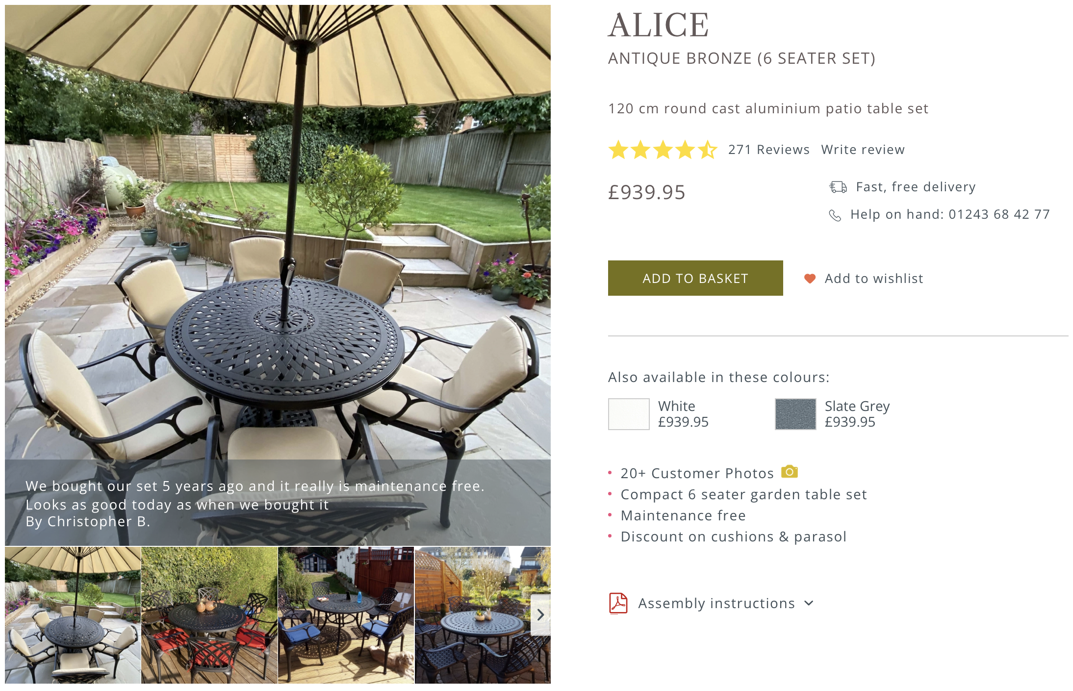 Alice 6 Seater Round Garden Table in Antique Bronze