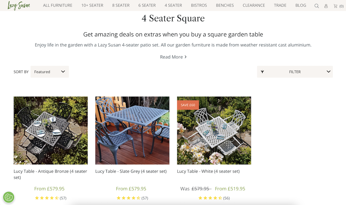 Shop our 4-Seater Square Garden Table Sets
