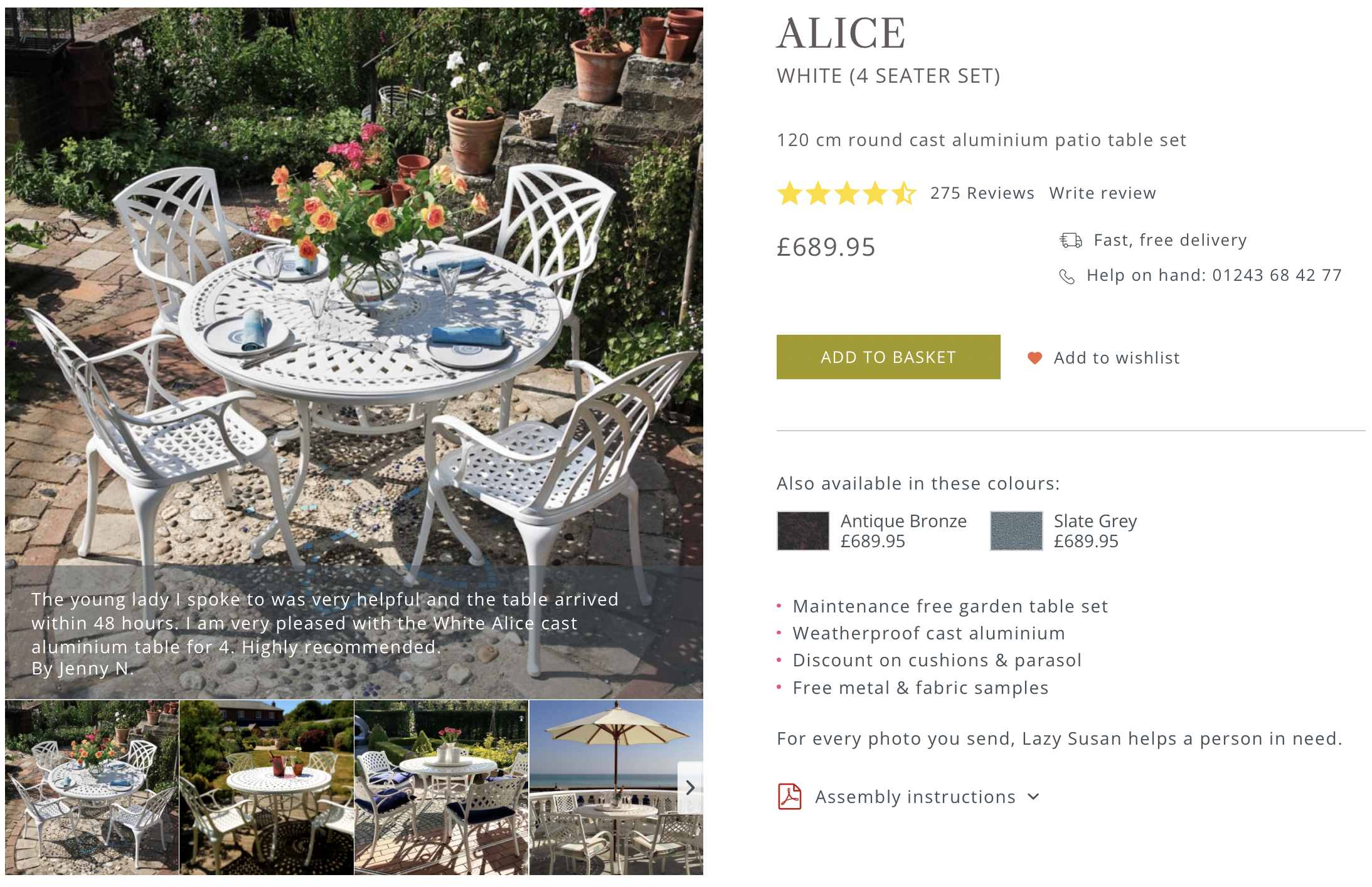 Alice 4 Seater Round Garden Table in White
