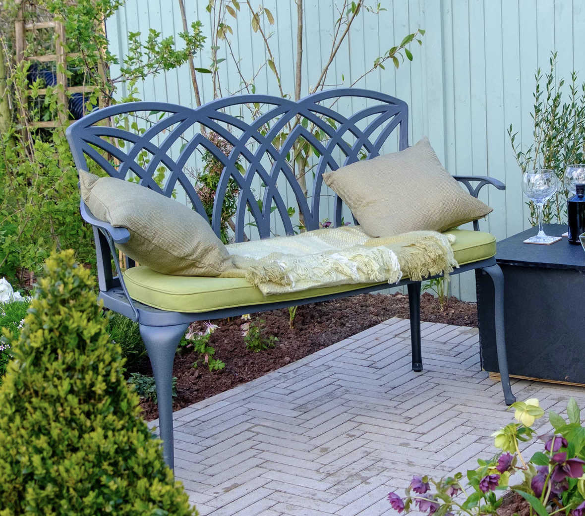 April Garden Bench in Slate Grey on ITV's Love Your Garden