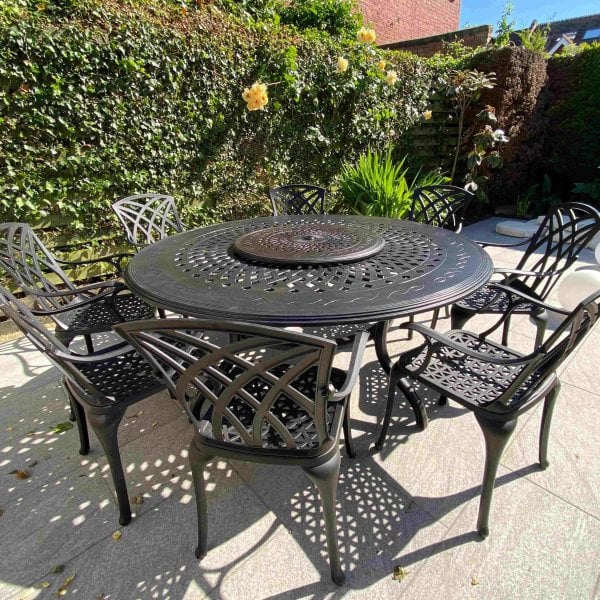 The Rosie 8 Seater Garden Table Set, 8 Seater Round Garden Dining Table And Chairs Set