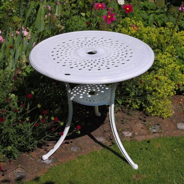 Anna White 80cm Round Small Garden Or, Metal Round Patio Table