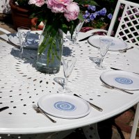Preview: Charlotte white 6 seater oval garden table set 2