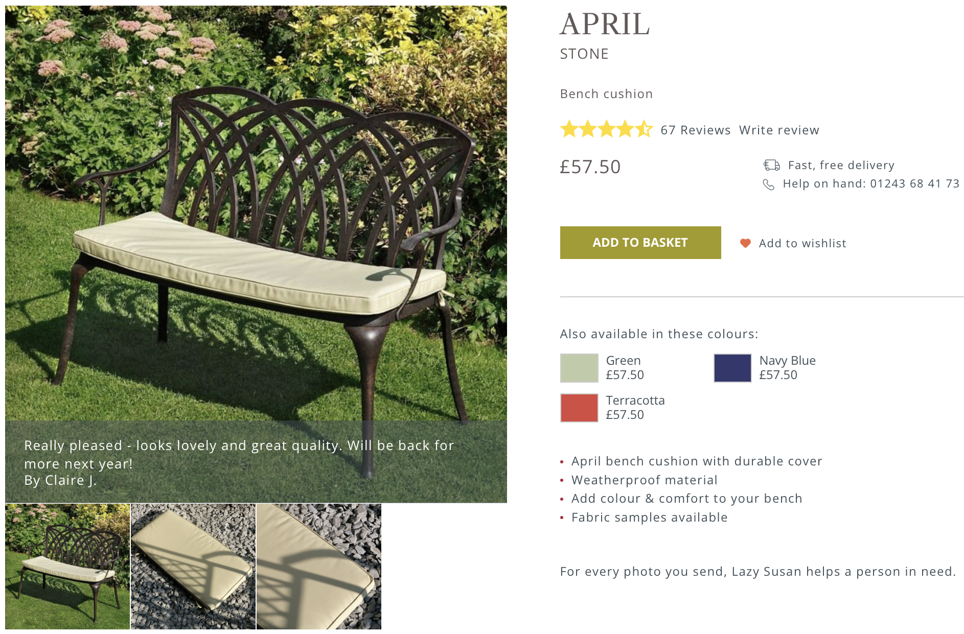 April Bench Outdoor Furniture Cushions