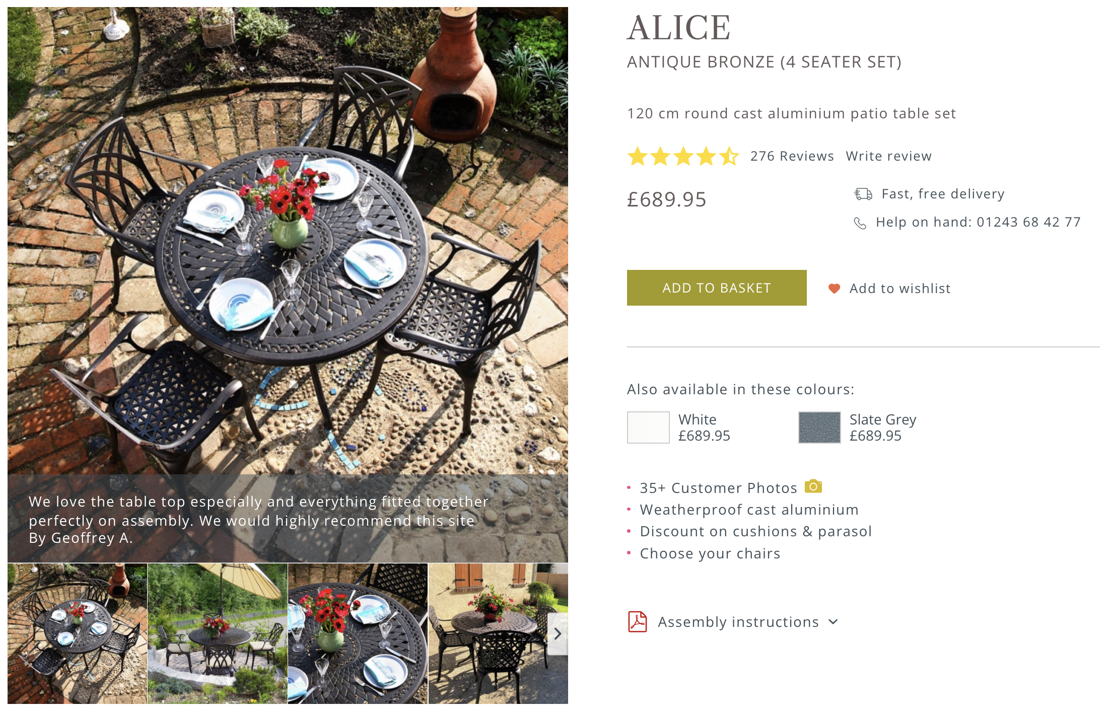 Alice 4 Seater Round Garden Table in Antique Bronze