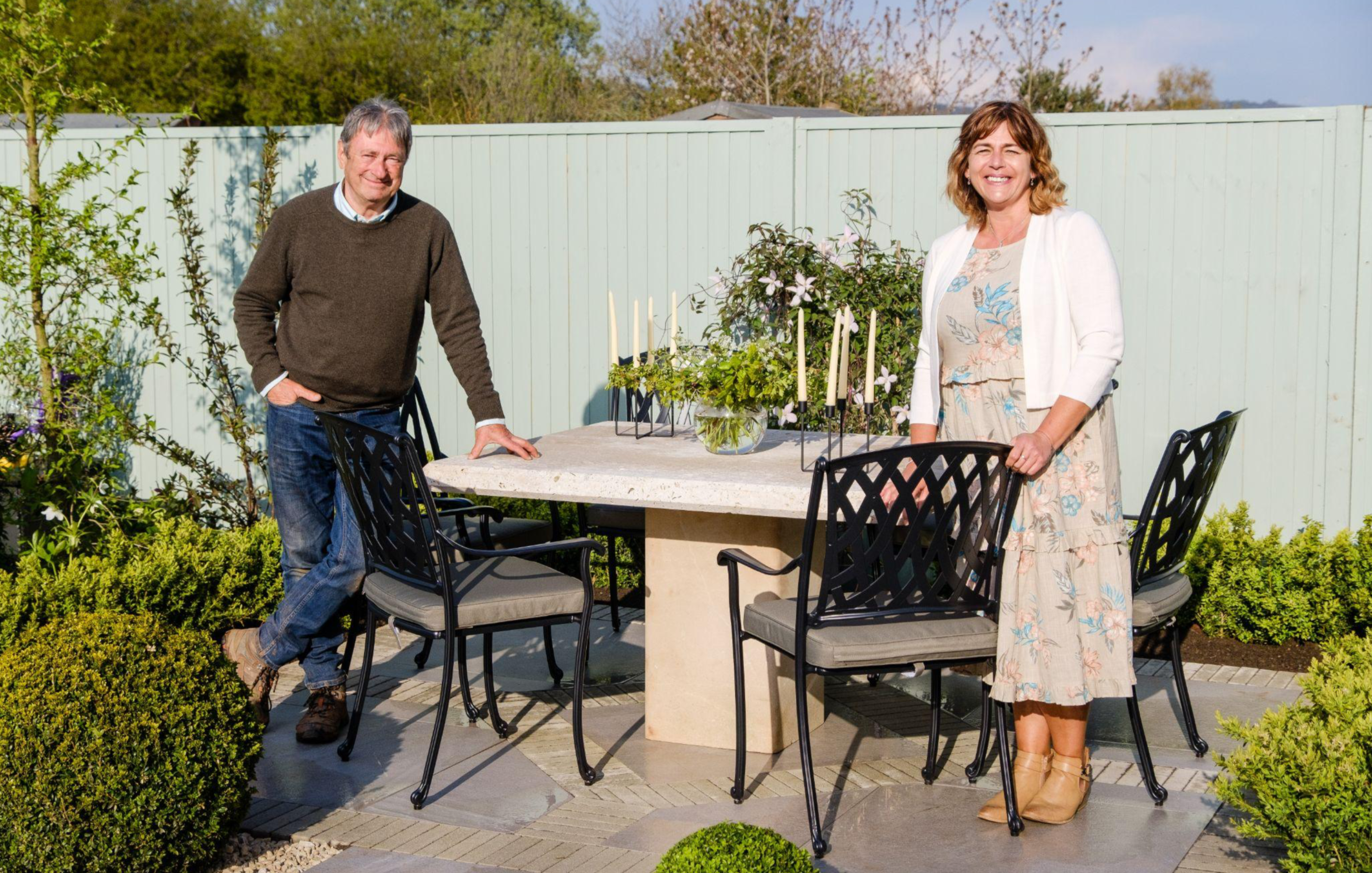 Alan Titchmarsh from ITV's Love Your Garden with homeowner Mel
