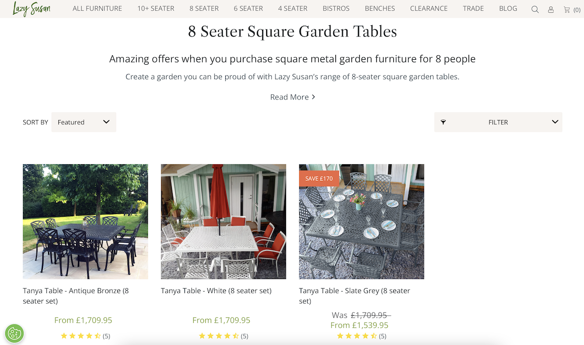 8-Seater Square Garden Tables