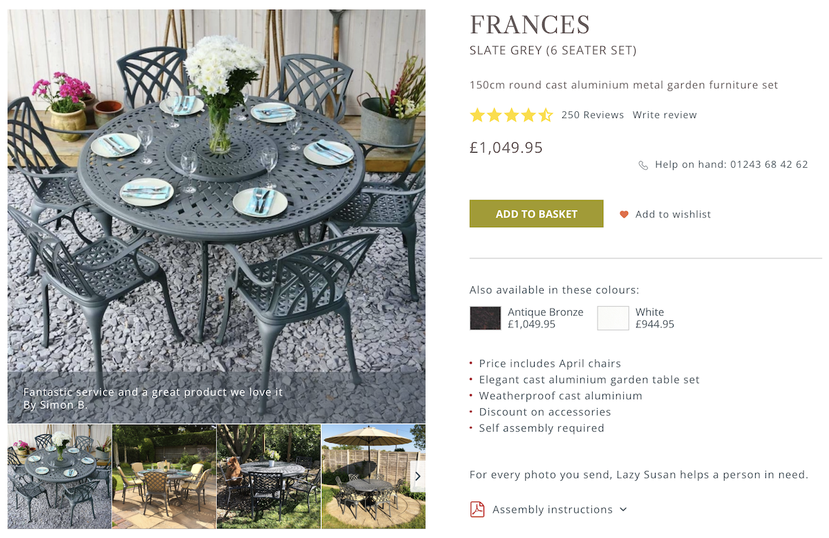 6 Seater Frances Round Garden Dining Table in Slate
