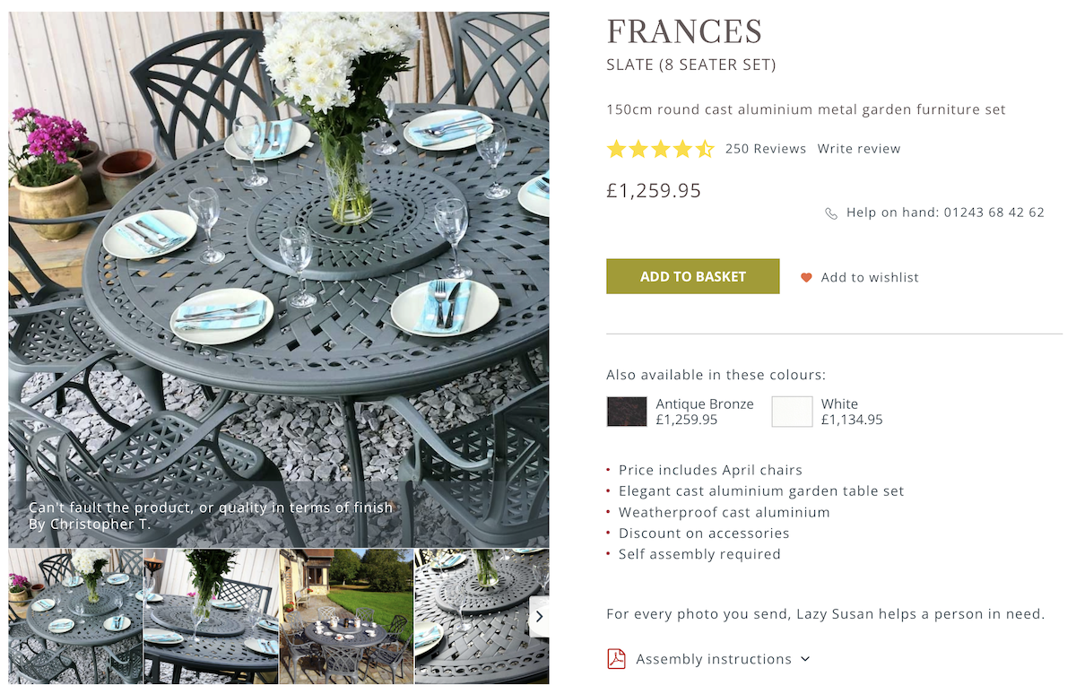 8 Seater Frances Round Garden Dining Table in Slate