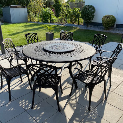 Amelia Bronze 8 Seater Garden Table Set, Large Round Outdoor Table For 8