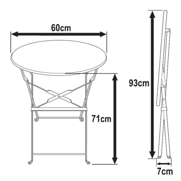 Alessia Bistro Table Dimensions Diagram 60cm Wide 71cm Tall