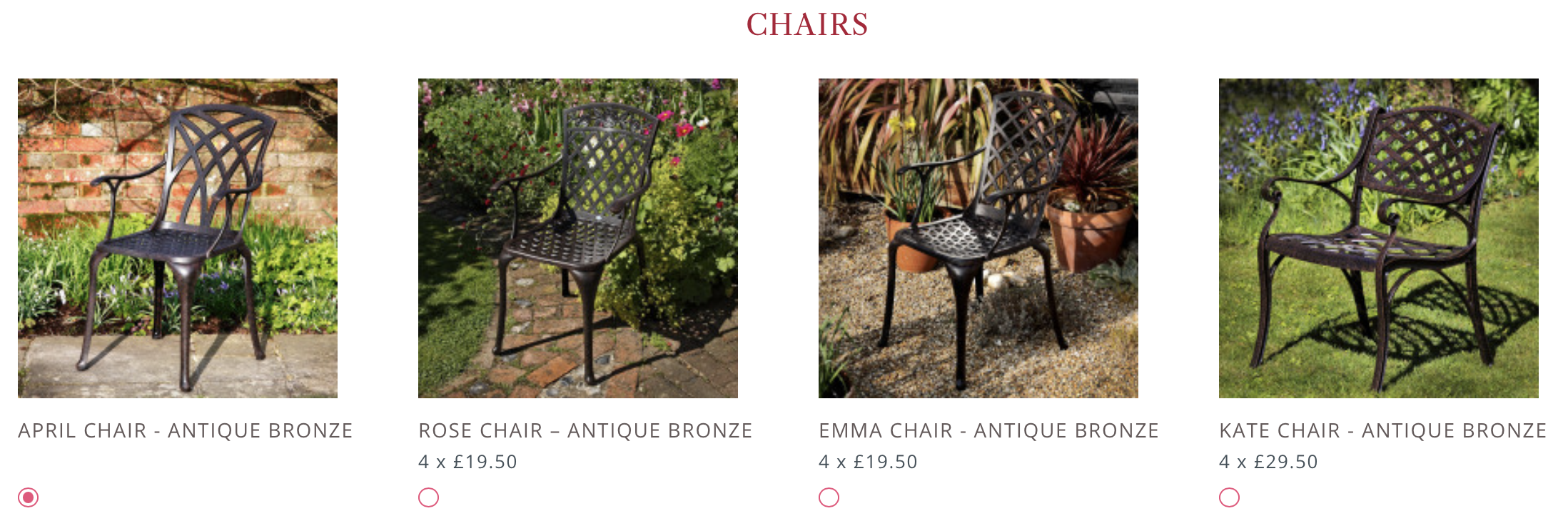 Mia Garden Chair Options/Upgrades