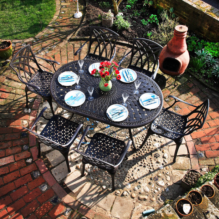 June Cast Aluminium 6 Seater Oval Set, Outdoor Metal Table And Chairs Uk