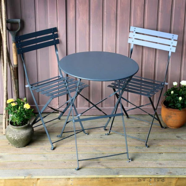 Grey Foldable 2 Seater Bistro Table, Metal Garden Furniture Bistro Sets