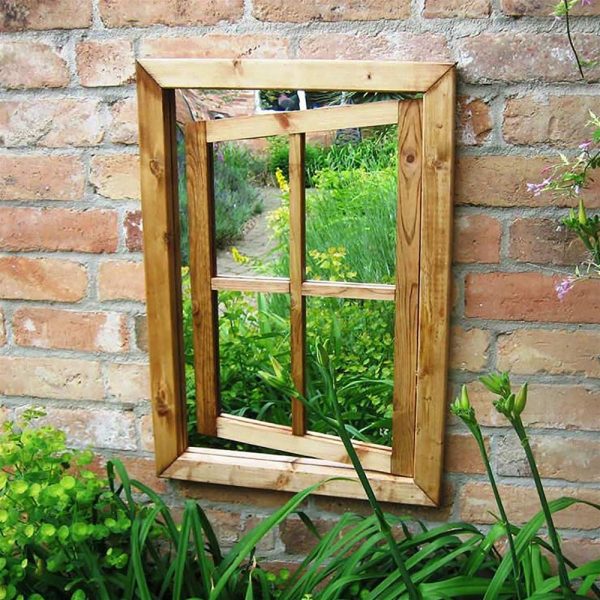 Parallax Illusion Oak Open Window Outdoor Garden Mirror
