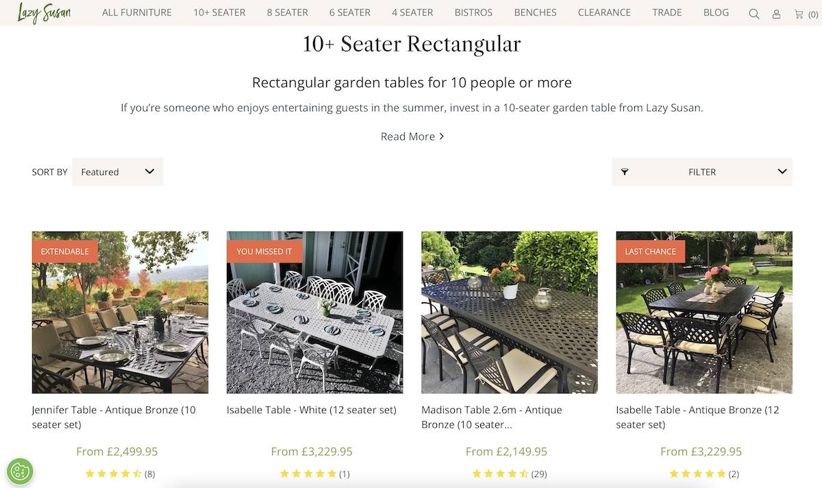 Shop our 10-Seater Rectangular Garden Table Sets