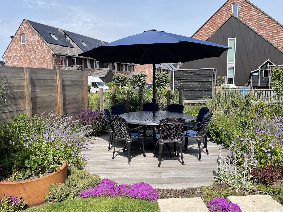 Where to position the seating area in a garden?