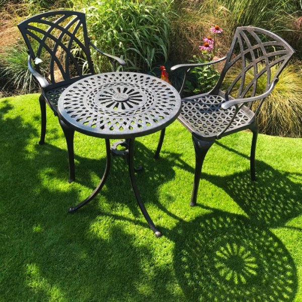 Eve 60cm Two Seater Bistro Table Set, Metal Garden Chair Sets