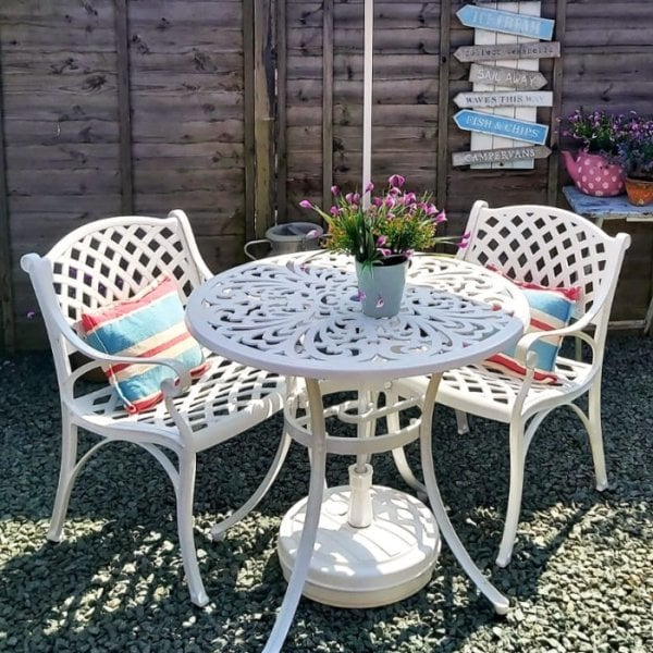Jill White Bistro Table Set Patio, Two Seater Table And Chairs Garden