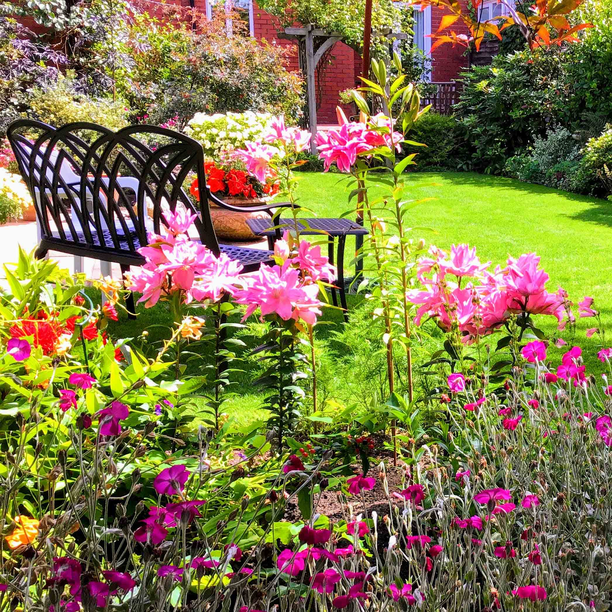 April Garden Bench with Cottage Garden Style Planting