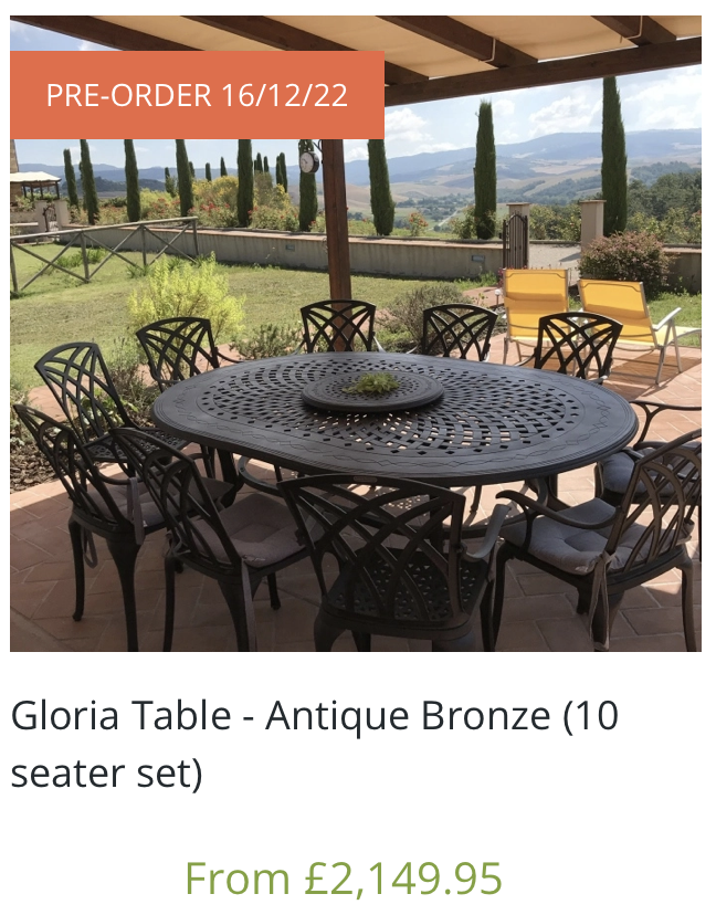 Pre Order | Gloria Patio Table in Antique Bronze