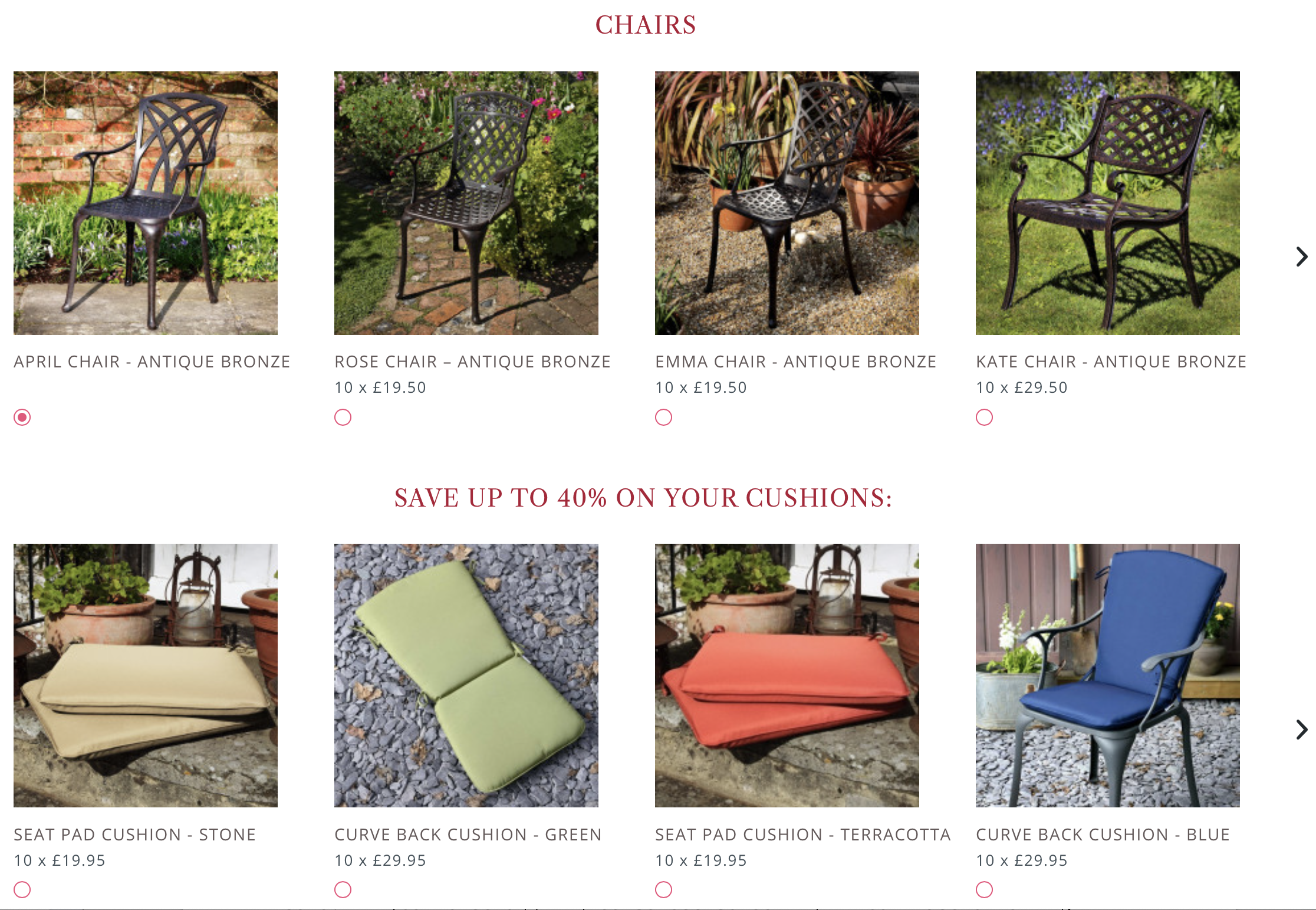 Garden Chair & Garden Cushion Options with our Victoria Set